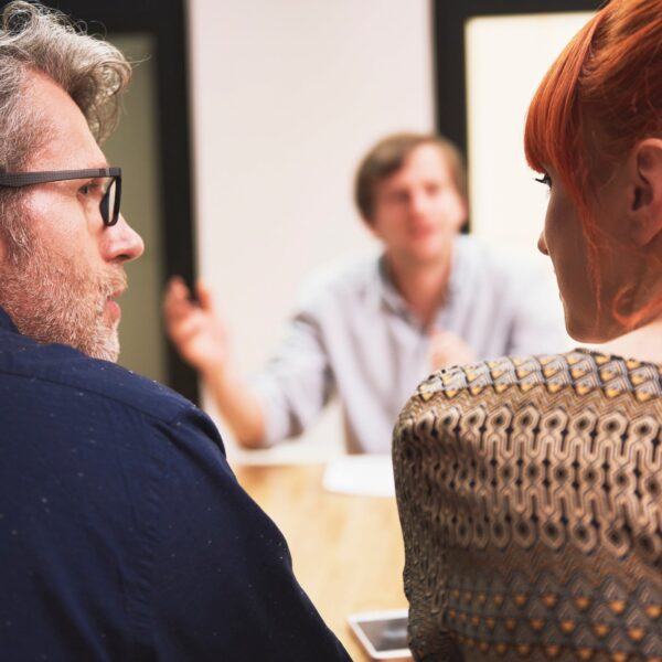 Man and woman discussing start up business financing