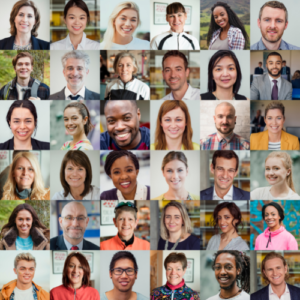 Faces of people of different ages and races