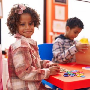 children at school table